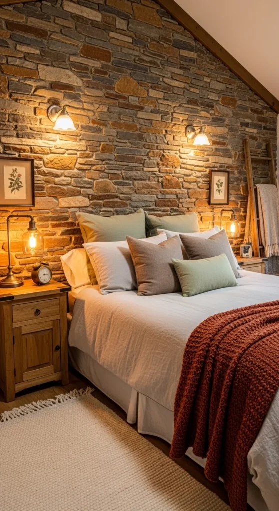 Stone Accent Wall with Warm Lighting