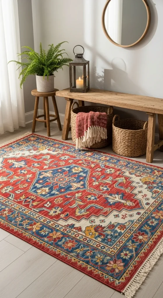 Patterned Cotton Rug for a Vibrant Entry