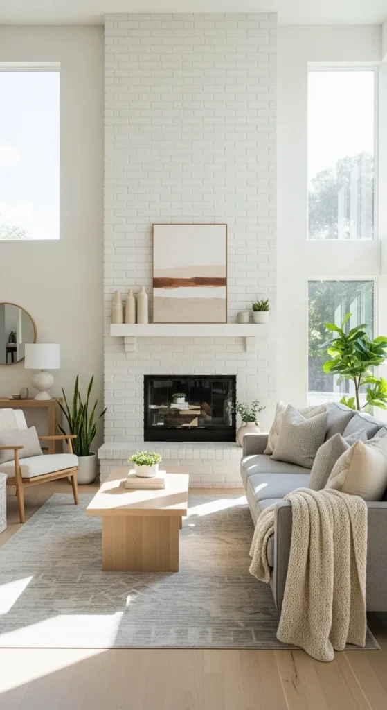 Painted White Brick Fireplace for a Bright Look