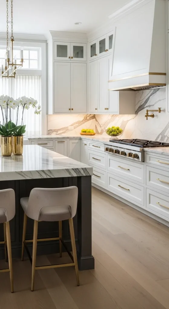 Marble Countertops with White Cabinets