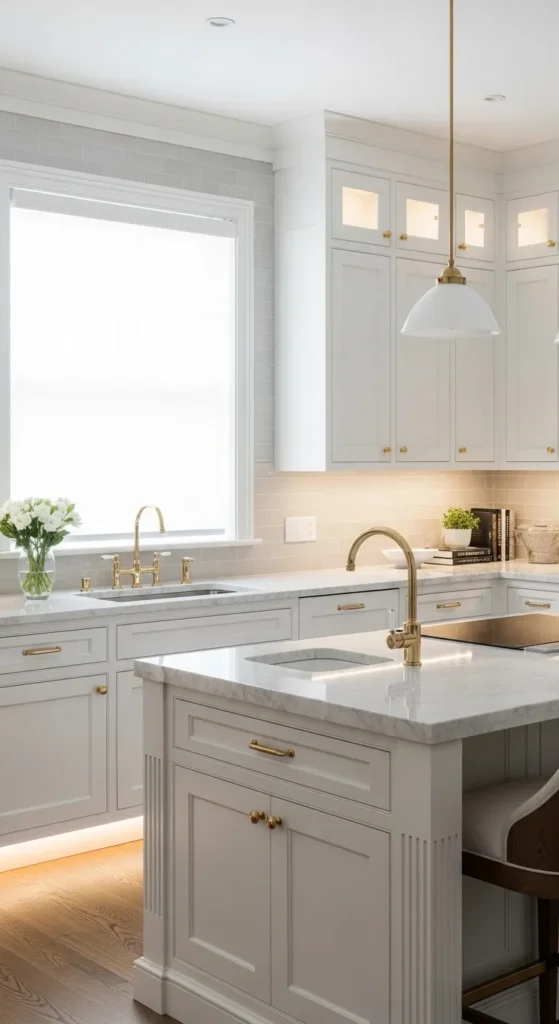  Shaker Cabinets with Gold Hardware