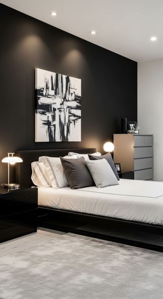 Sleek Monochrome Bedroom with Contrast
