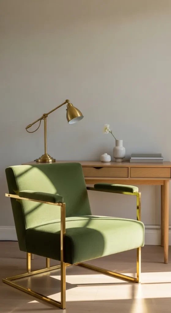 Green Velvet Chair with Gold Frame