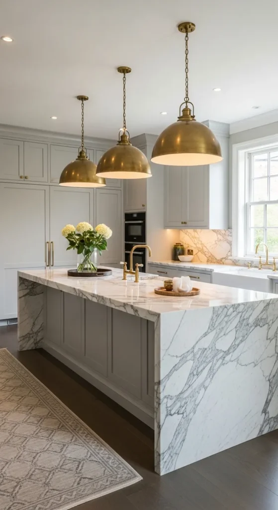 Marble Island with Pendant Lighting