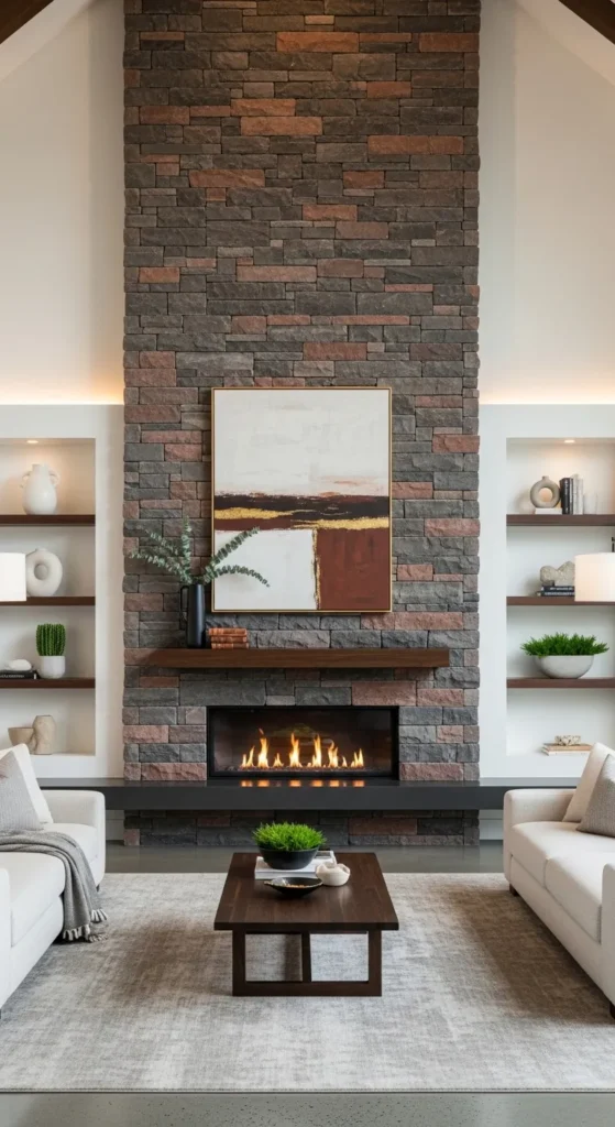 Floor to Ceiling Brick Fireplace Statement