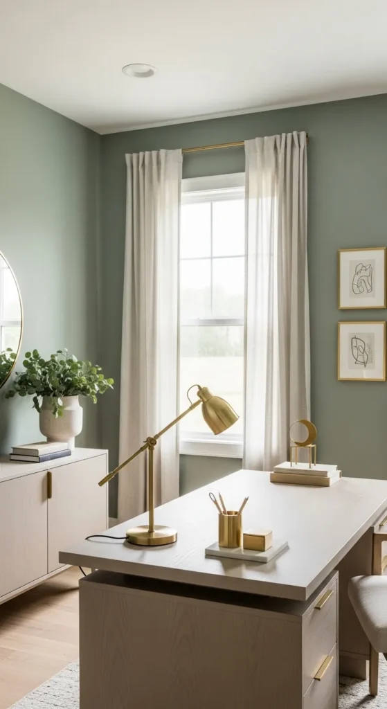 Sage Green Walls with Matte Gold Decor