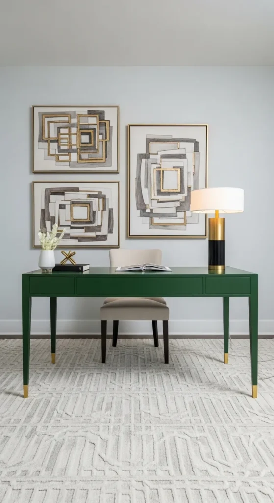 Dark Green Desk with Gold Leg Details