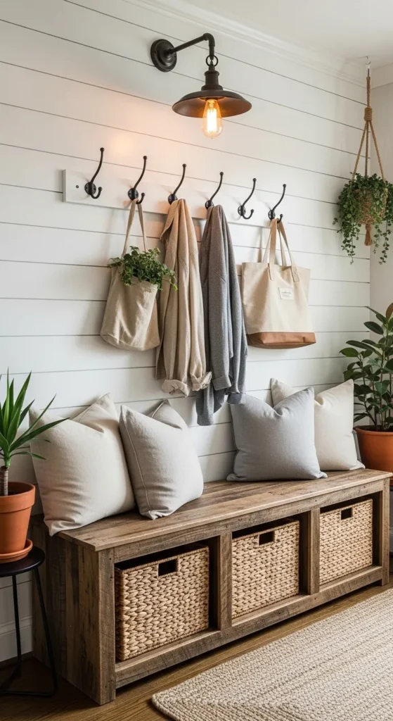 Reclaimed Wood Bench with Hooks