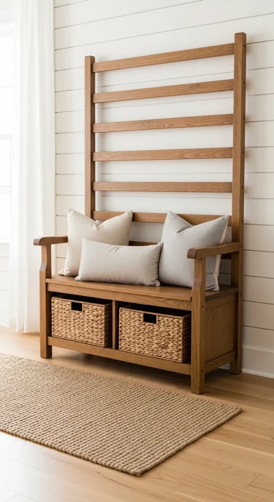 Ladder Back Wooden Bench