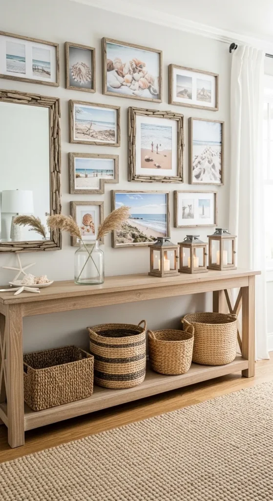 Coastal Gallery Wall with Wooden Console