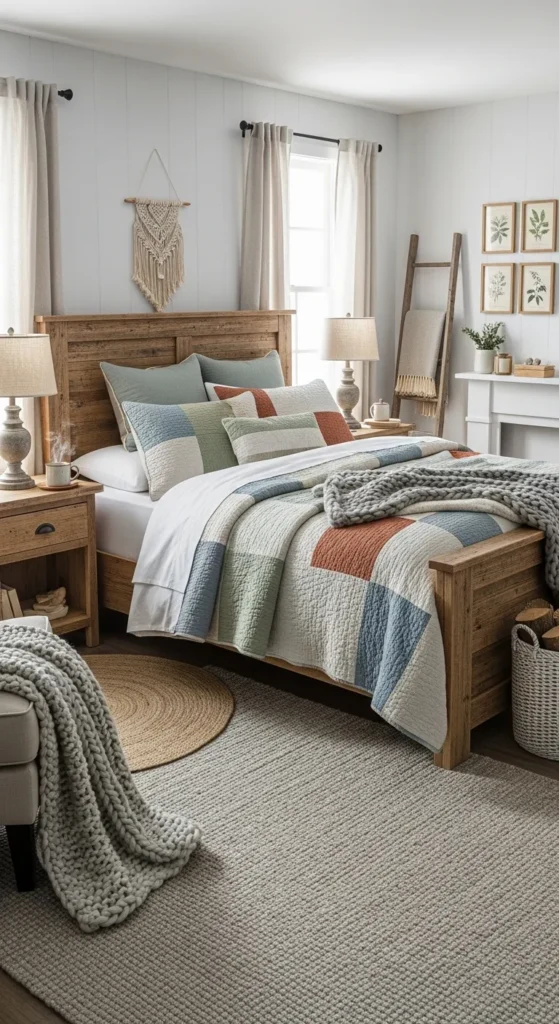 Farmhouse Style Bed with Quilted Bedding
