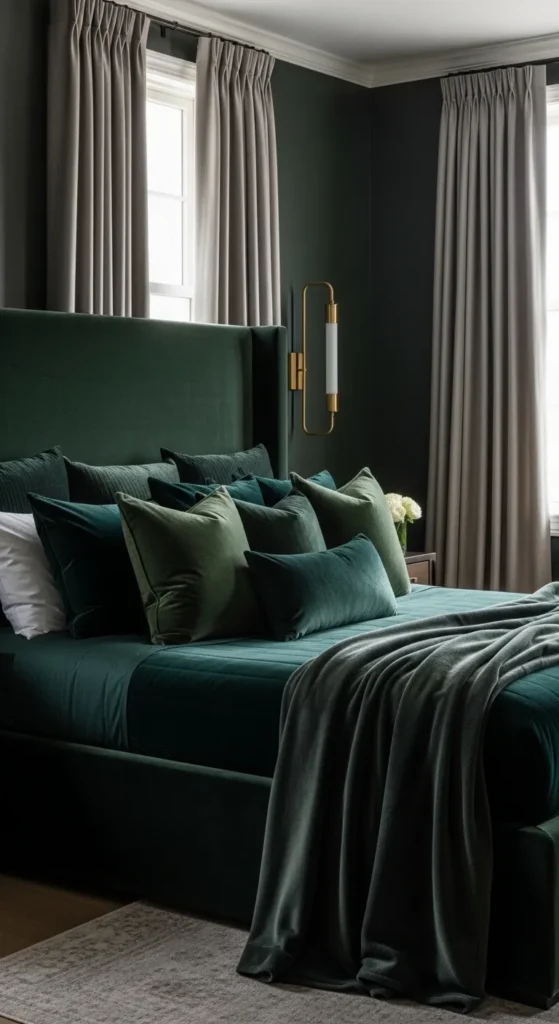 Dark Green Bedroom with Velvet Textures