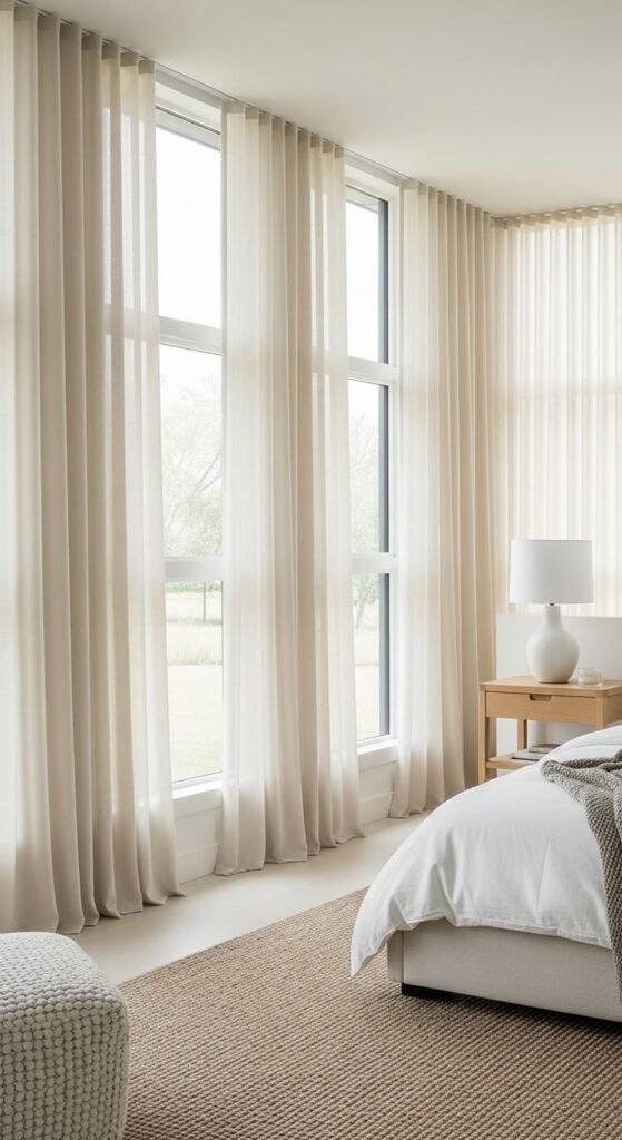 Modern Bedroom with Floor to Ceiling Curtains