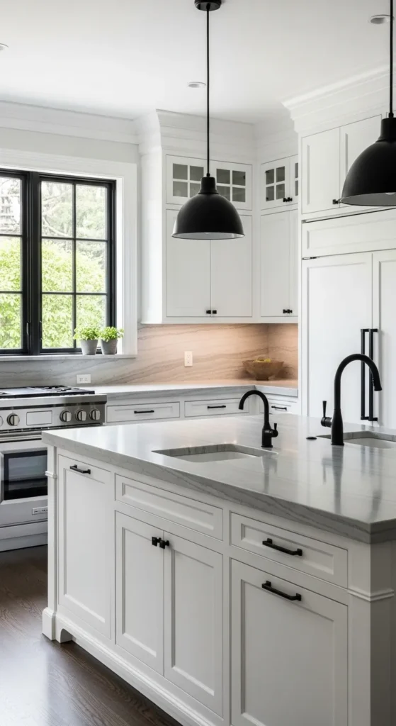 Black Accents with White Kitchen Design