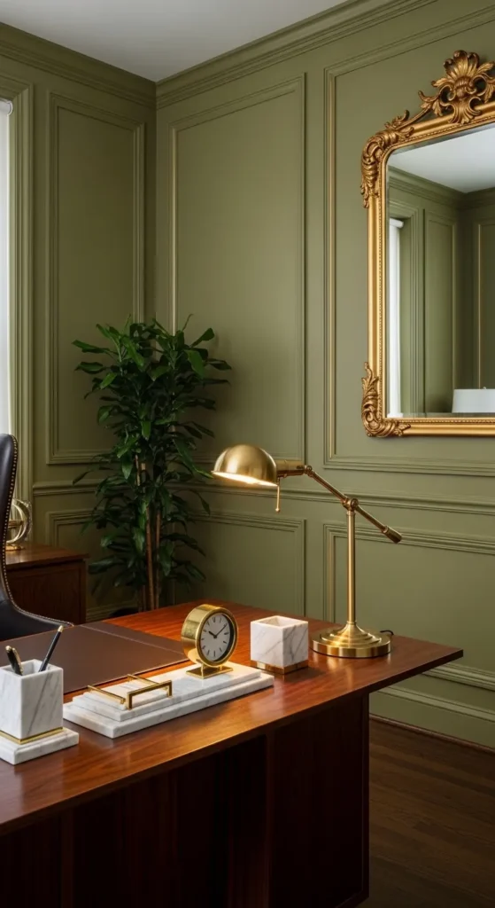 Olive Green Paneling with Gold Trim