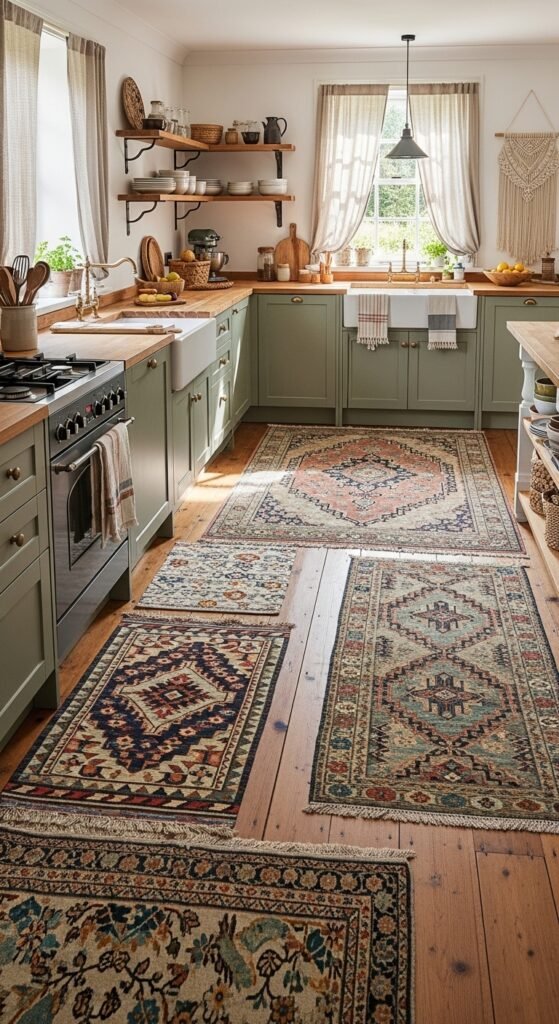 Layered Rugs on Natural Wood Flooring