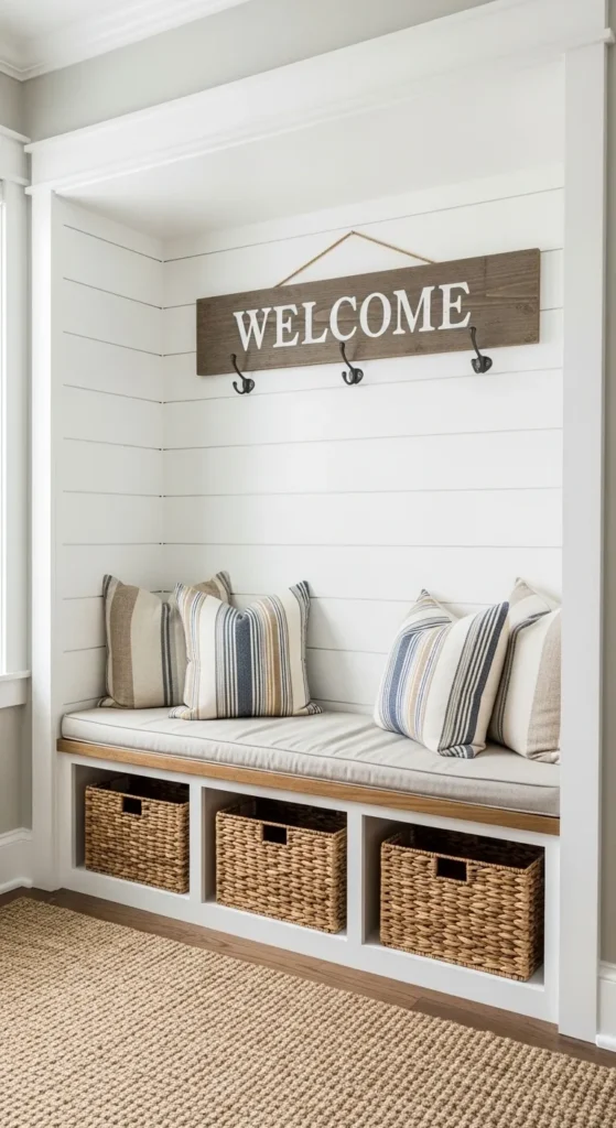 Shiplap Entryway with Built In Bench