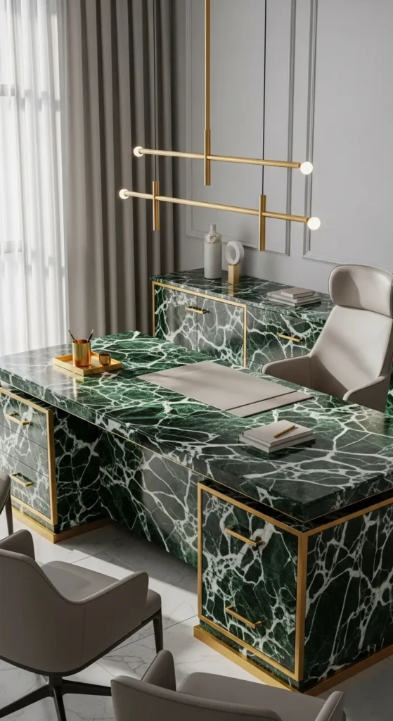 Green Marble Desk with Gold Fixtures