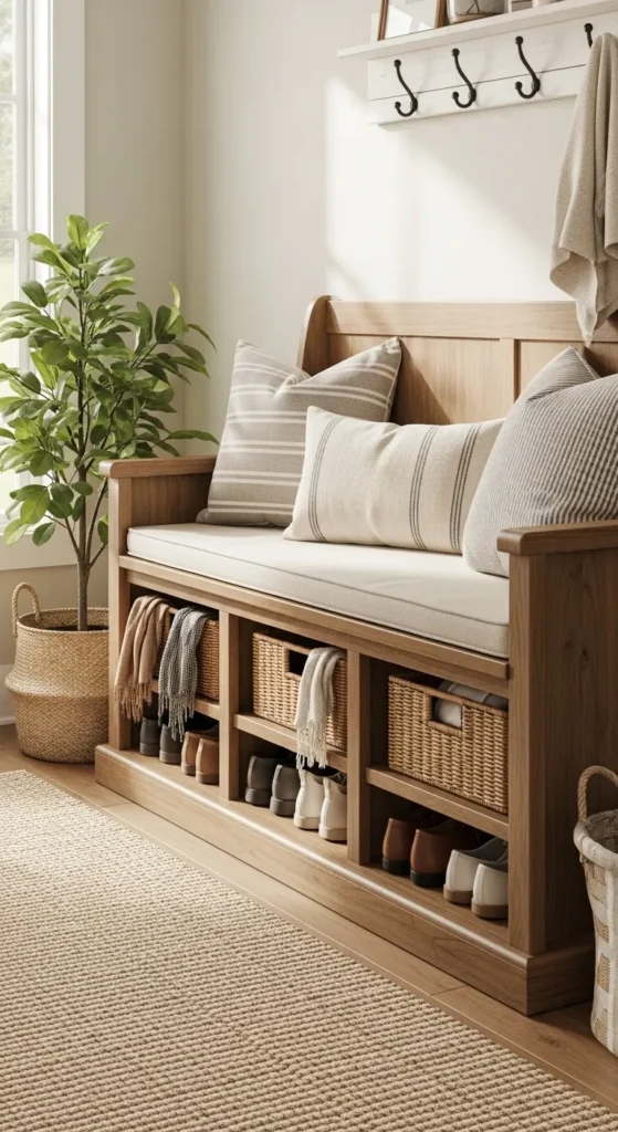 Bench with Under-Bench Storage Baskets