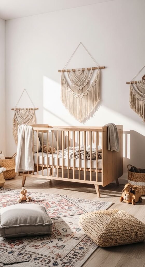 Low Wooden Cribs with Natural Finish