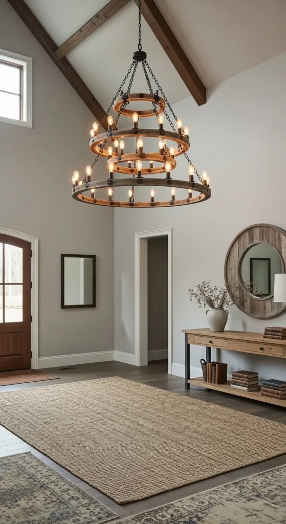 Tiered Wood and Metal Chandelier