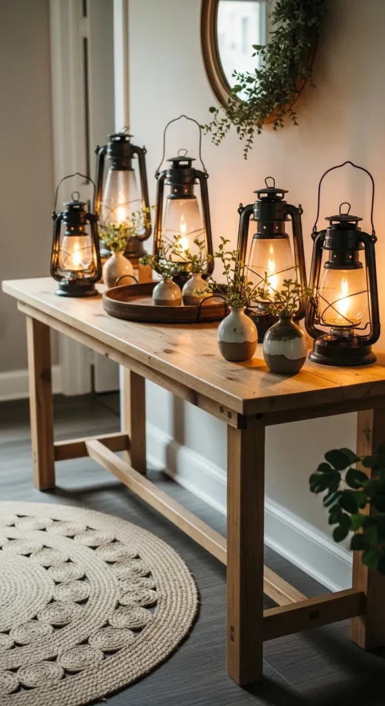 Farmhouse Table with Vintage Lanterns