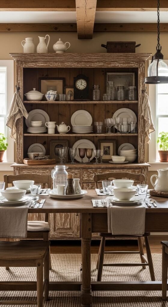 Rustic Hutch Display with Antique Touches