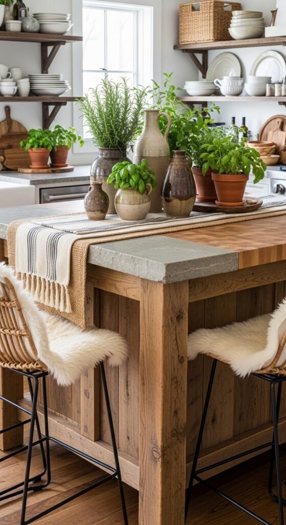 Rustic Kitchen Island with Mixed Materials