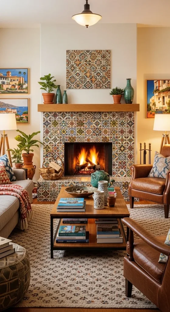  Patterned Ceramic Tiled Fireplace