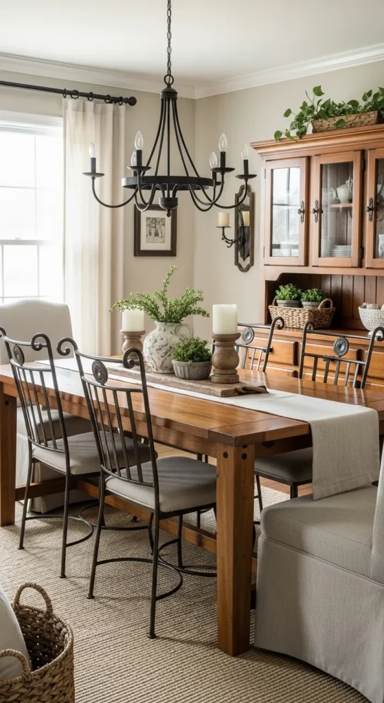 Rustic Dining Room with Wrought Iron Details