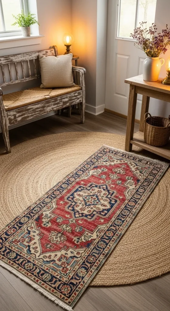 Layered Jute or Vintage Rugs