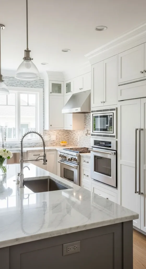 White Kitchens with Stainless Steel Appliances
