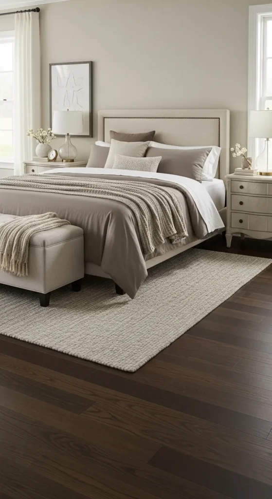 Transitional Comfort with Dark Maple Floors