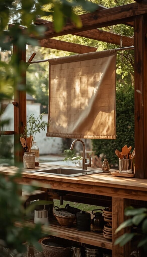 Backyard Mud Kitchen Sink Ideas with Covered Canopy