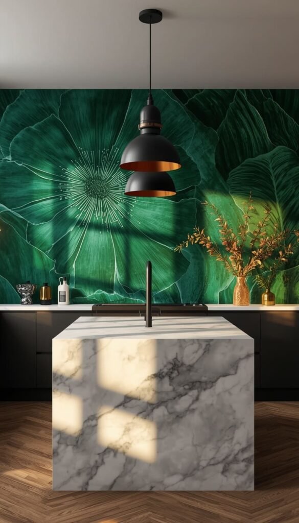 Bold Kitchen Accent Wall Ideas Using Statement Wallpaper