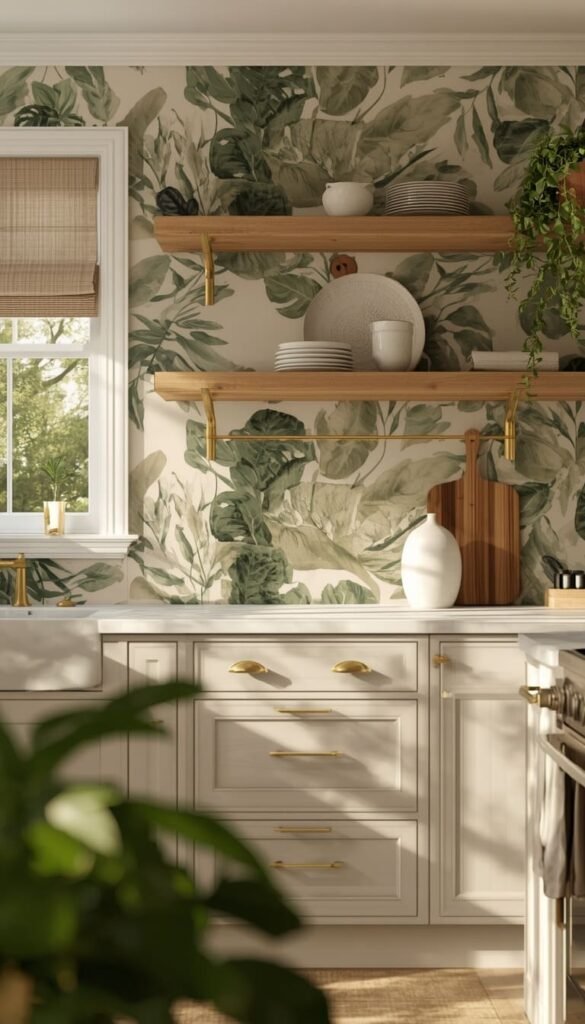 Botanical and Nature Inspired Kitchen Wallpaper for a Calm Organic Look