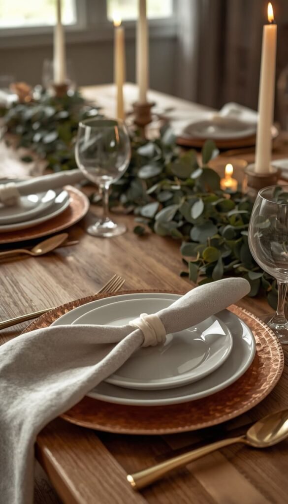 Classic Copper and Floral Thanksgiving Tablescape