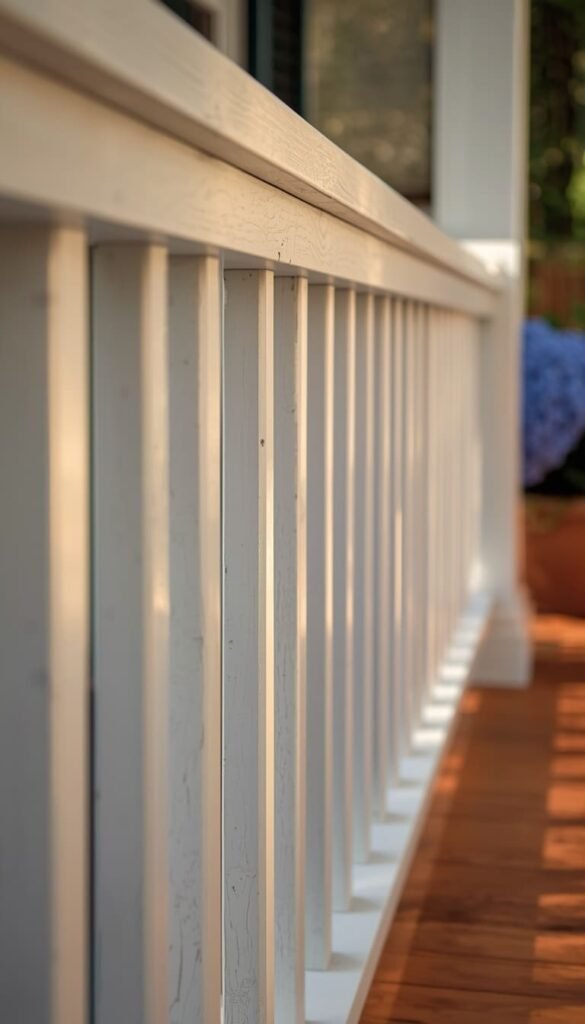 Classic White Wood Picket Railing