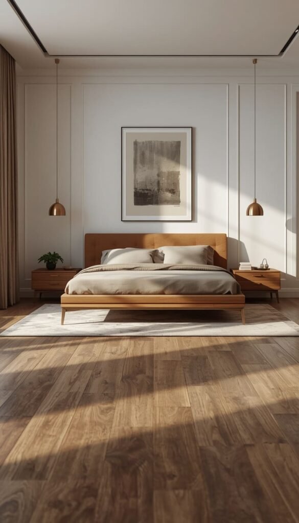  Contemporary Bedroom with Dark Oak Floors