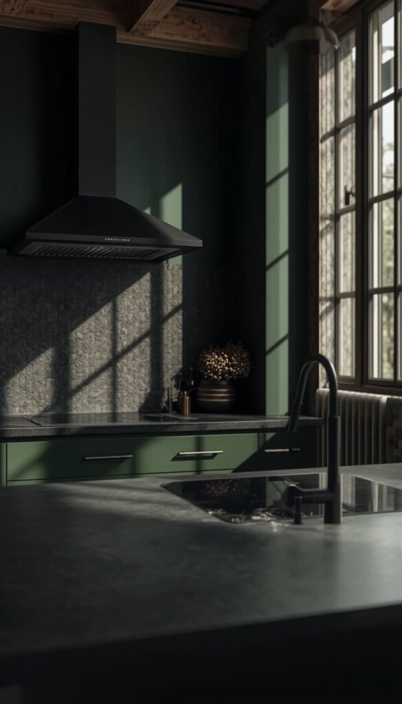 Contemporary Green Kitchen With Black Accents for an Urban Edge