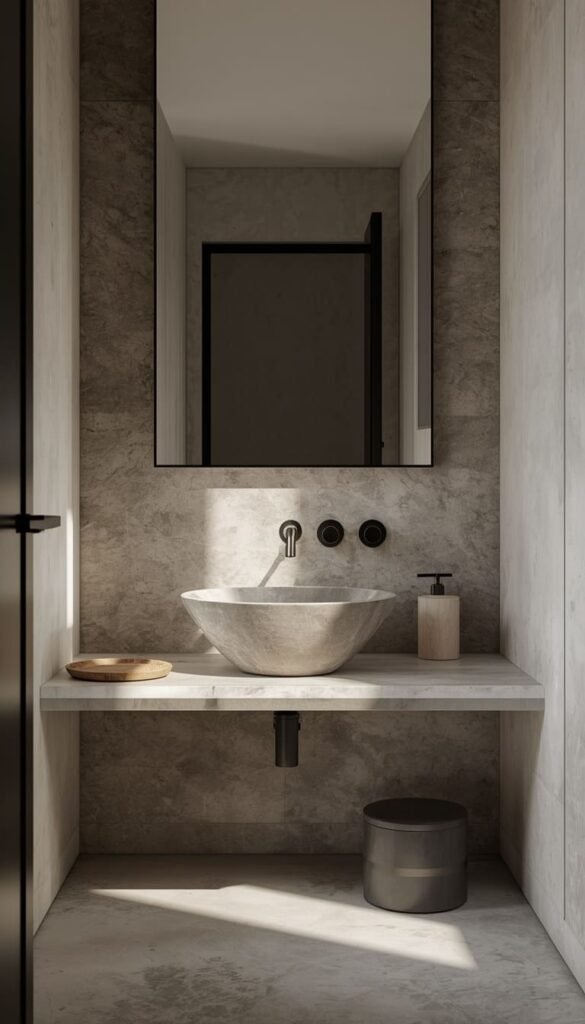 Contemporary Powder Room Ideas Using Concrete and Stone