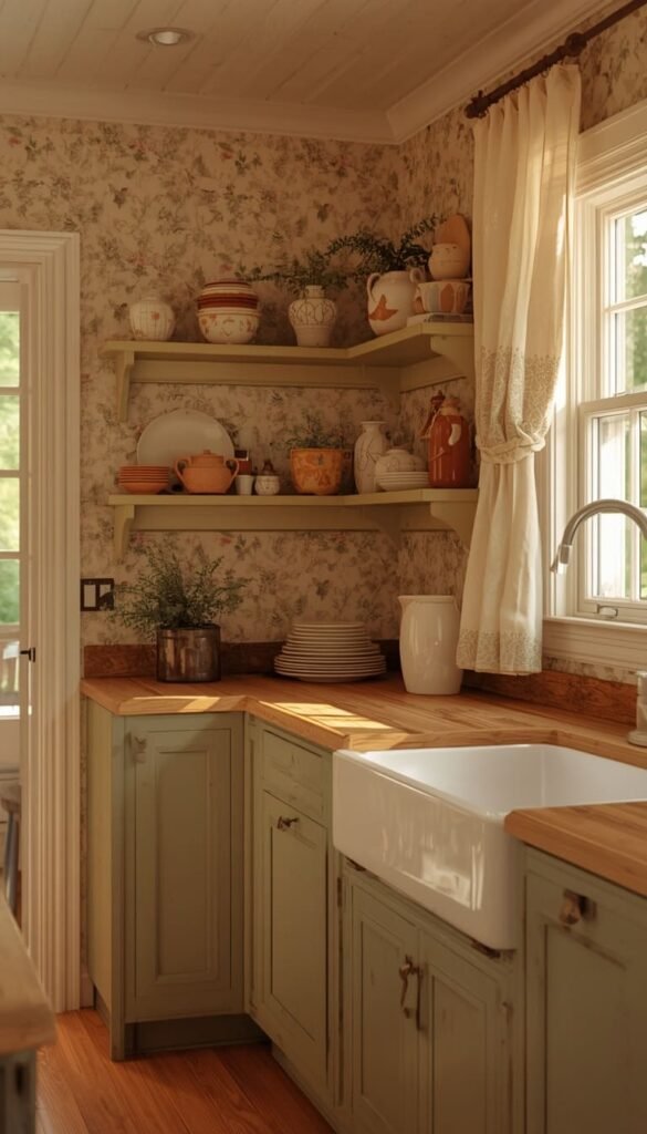 Cottage Style Kitchen Wallpaper for Storybook Charm