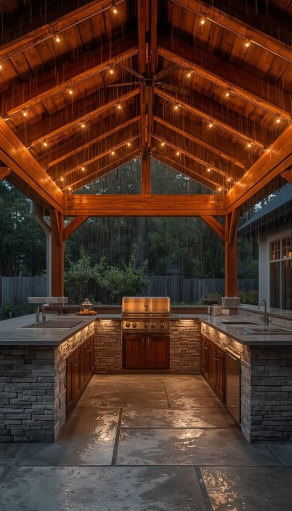 Covered Outdoor Kitchen Island Rain or Shine Grilling