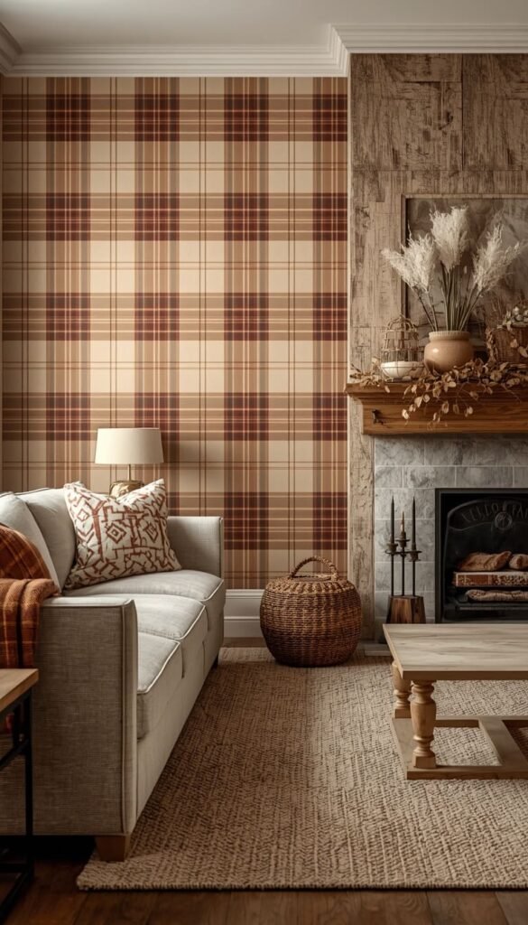 Cozy Plaid Accent Wall for the Living Room