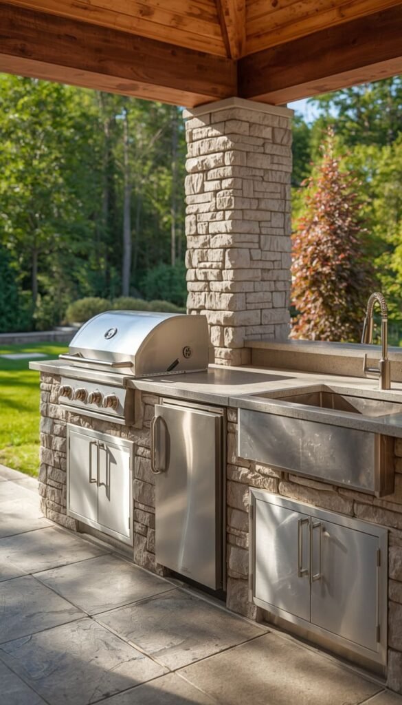 Custom Grill Island with Built In Refrigerator and Sink