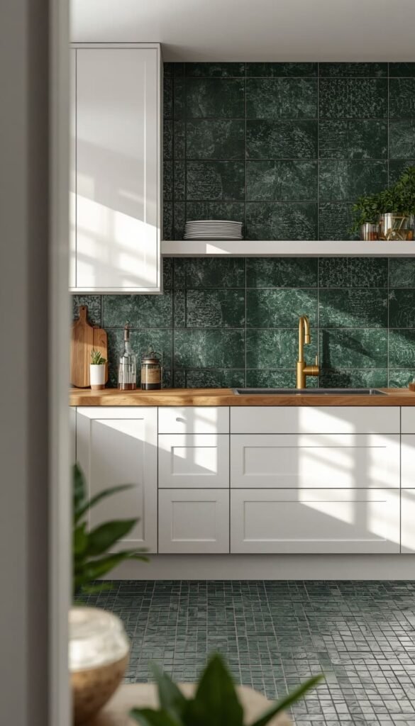 Dark Green Backsplash Tile for Drama Without the Commitment