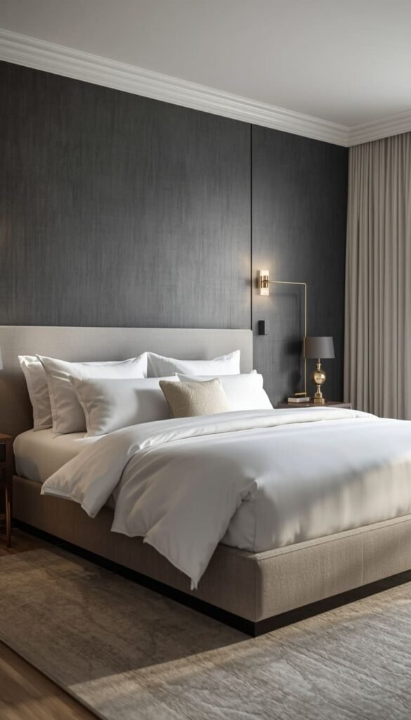 Dark Grey Wallpaper for a Moody Luxe Master Bedroom