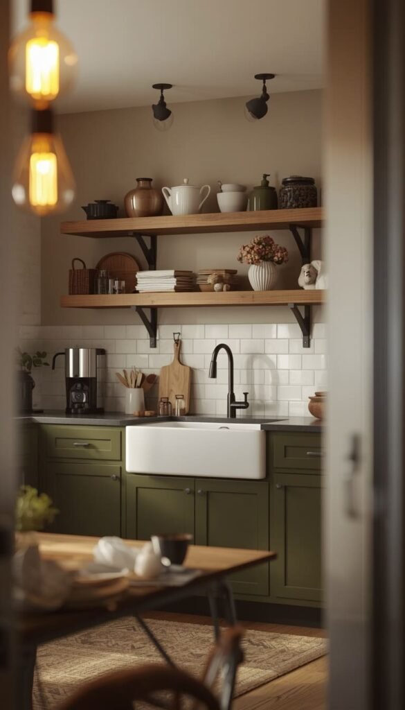 Dark Olive Kitchen Cabinets for an Earthy Farmhouse Feel