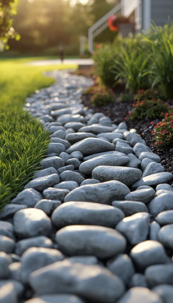 Dry Creek Bed Downspout Drainage That Makes Your Yard Look Professionally Landscaped
