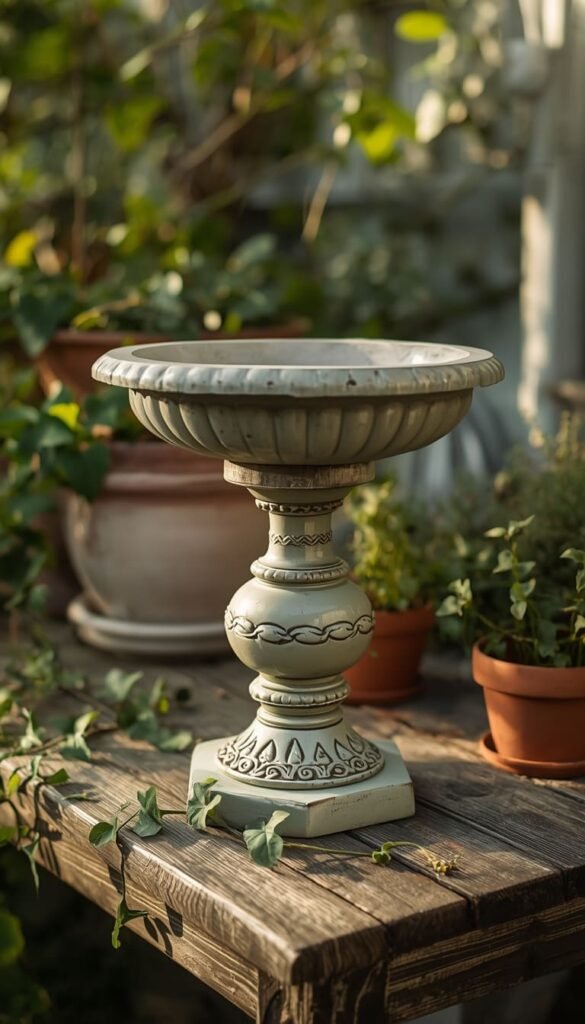 Easy Concrete Bird Bath Ideas Using a Repurposed Lamp Base